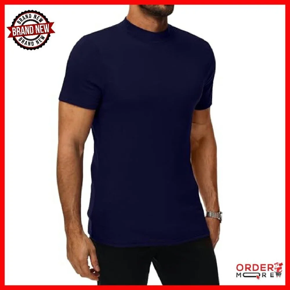 Men's Short Sleeve Mock Turtleneck Shirts, Slim Fit, 95% Cotton, Medium